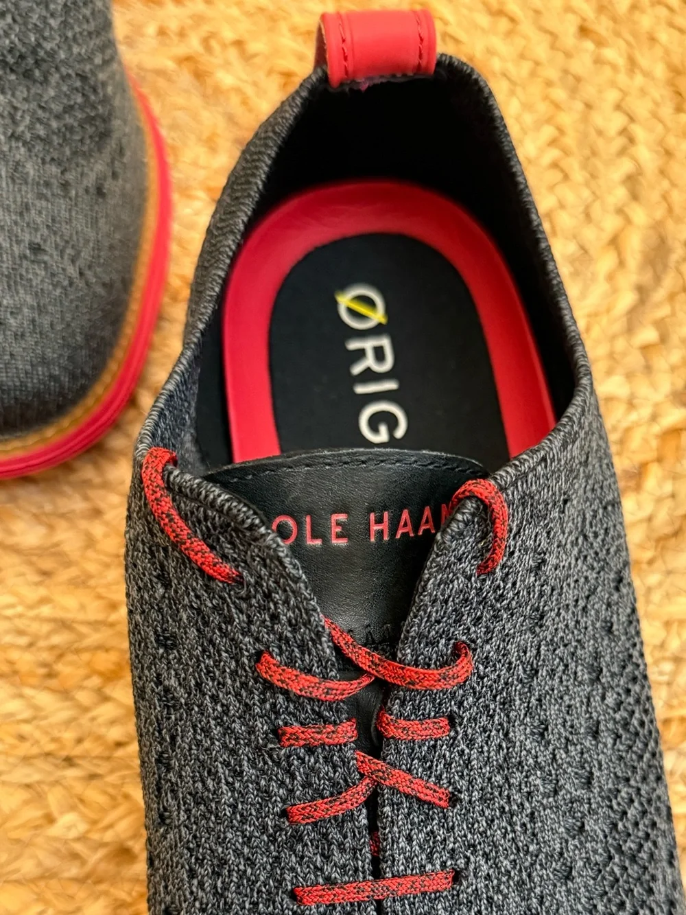 🌾 Cole Haan Black Knit‎ Original Grand Oxfords with Red Accents
